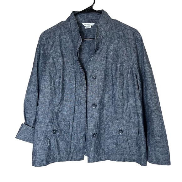 Women’s Linen Blend Blue Chambray Topper Shirt Jacket Shacket Sz L Boxy Classic - Picture 8 of 11